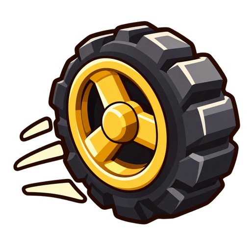 A loose, bouncing tyre (the in-game Loose Tyre icon)